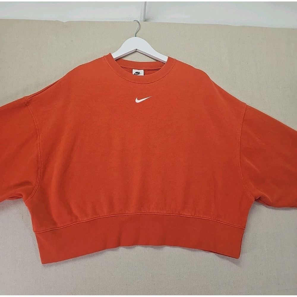 Nike Sweatshirt Womens SM Orange Phoenix Fleece Crewneck Center Swoosh Cropped